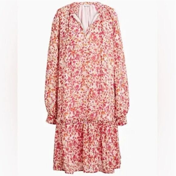 New! J Crew Dress Red Pink Floral Print Tiered Long Sleeves, size 3X - Picture 2 of 16